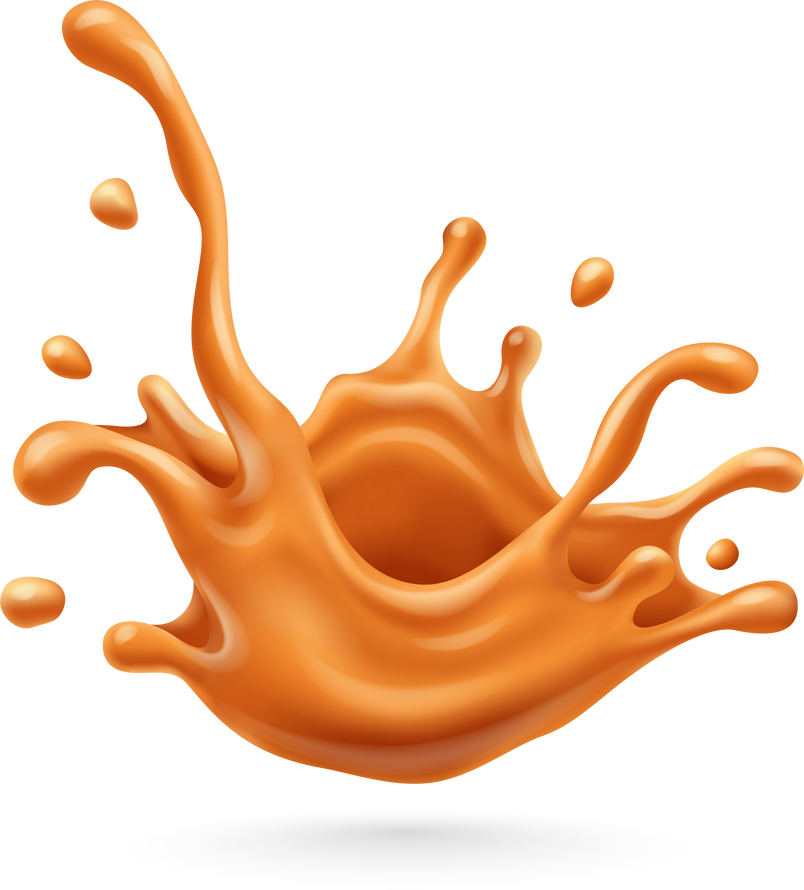 Splash of sweet caramel liquid with flying PNG